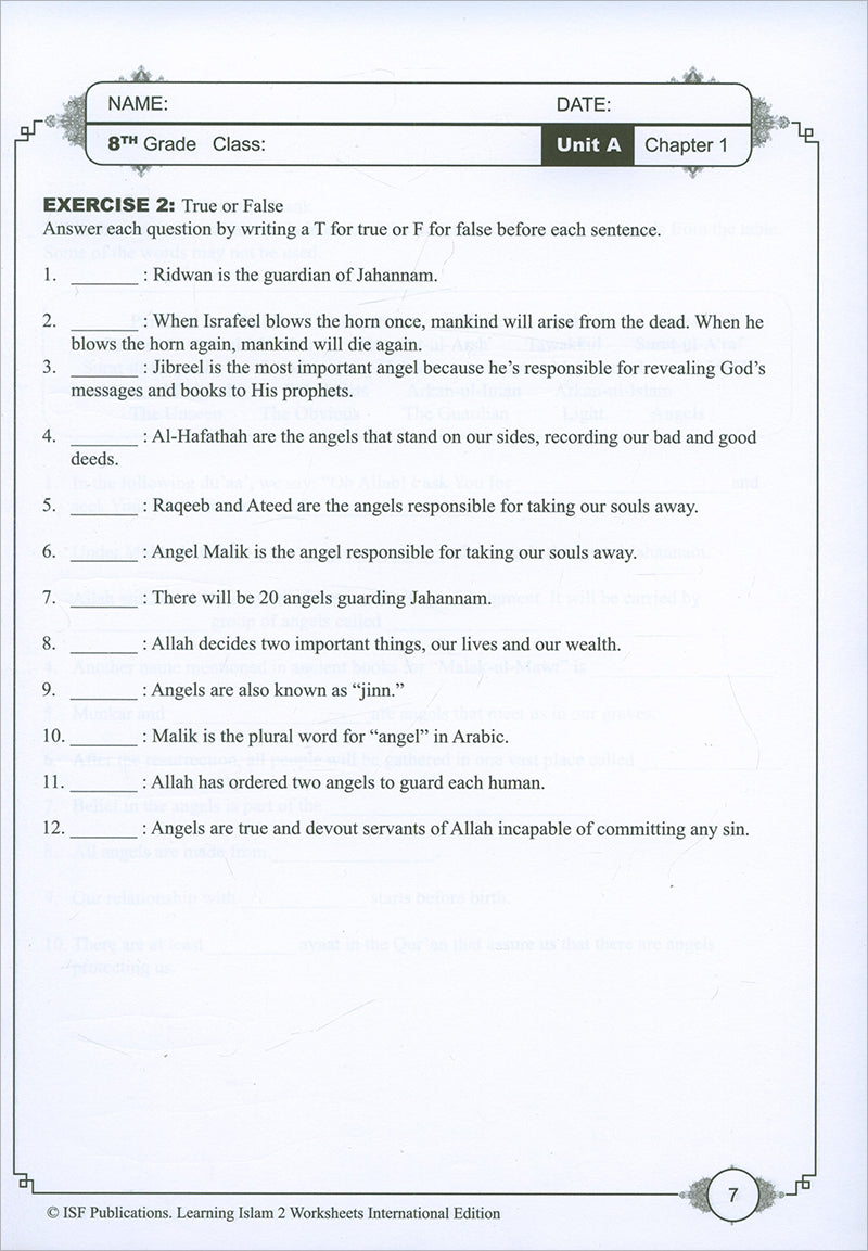 Learning Islam Workbook: Level 2 (8th Grade, Weekend/International Edition)