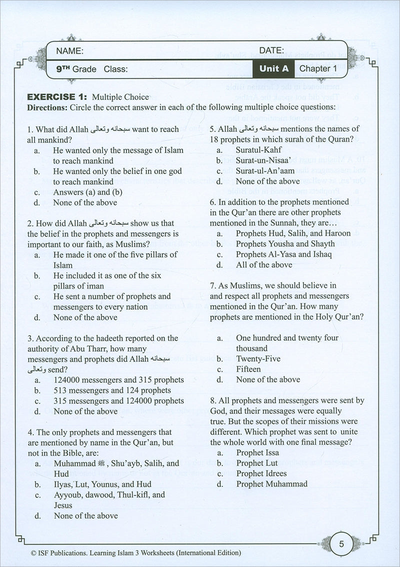 Learning Islam Workbook: Level 3 (9th Grade, Weekend/International Edition)