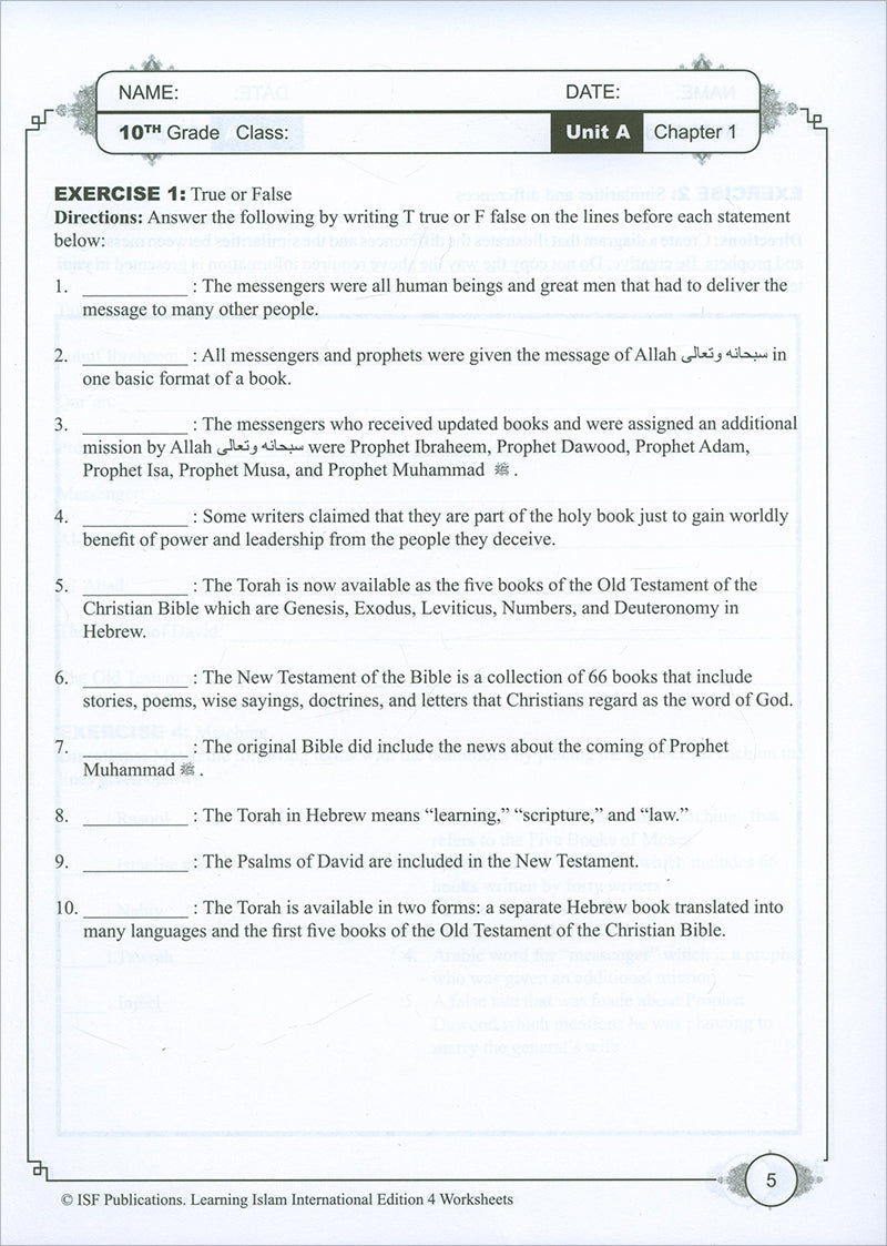 Learning Islam Workbook: Level 4 (10th Grade, Weekend/International Edition)
