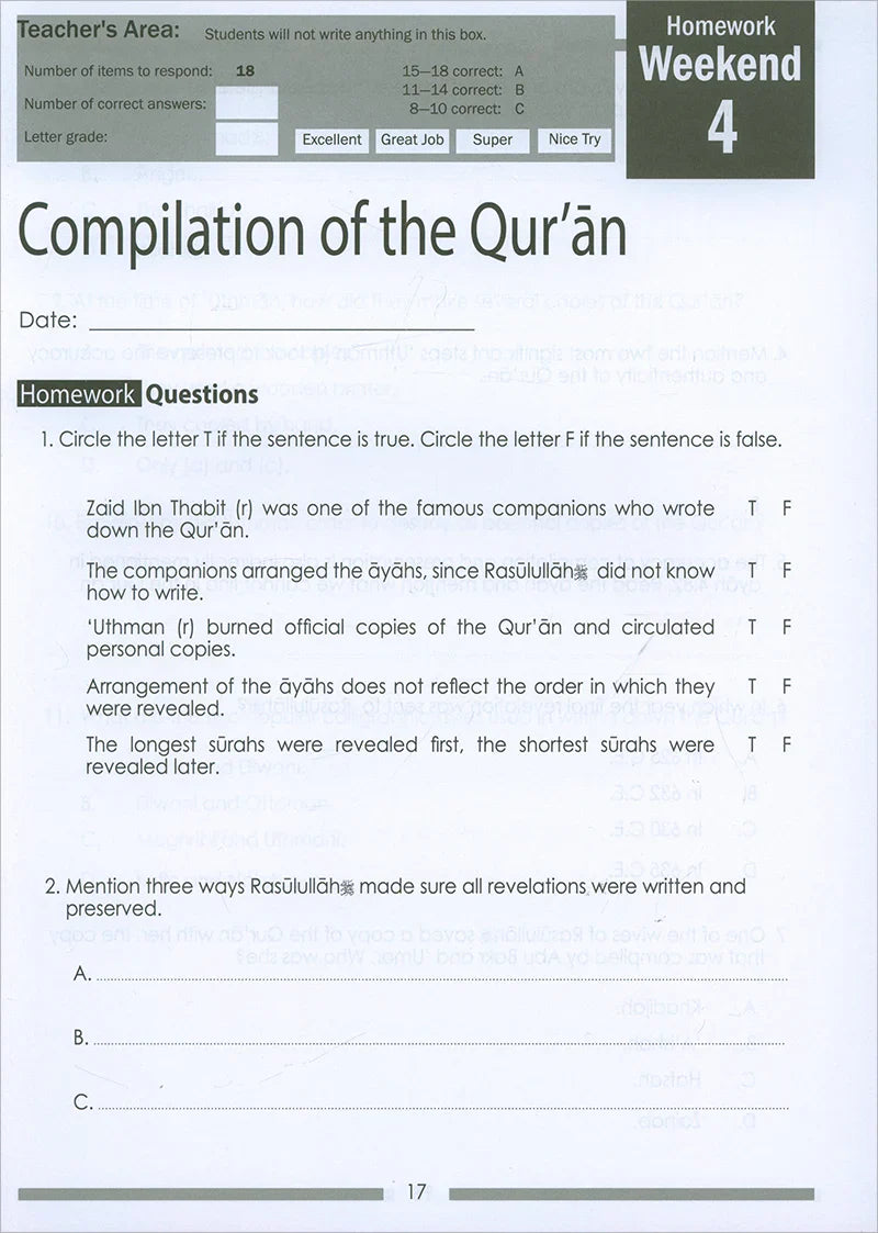 Weekend Learning Islamic Studies Workbook: Level 6 (Revised and Enlarged Edition)