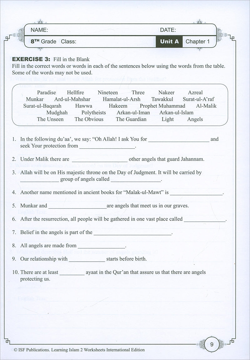Learning Islam Workbook: Level 2 (8th Grade, Weekend/International Edition)