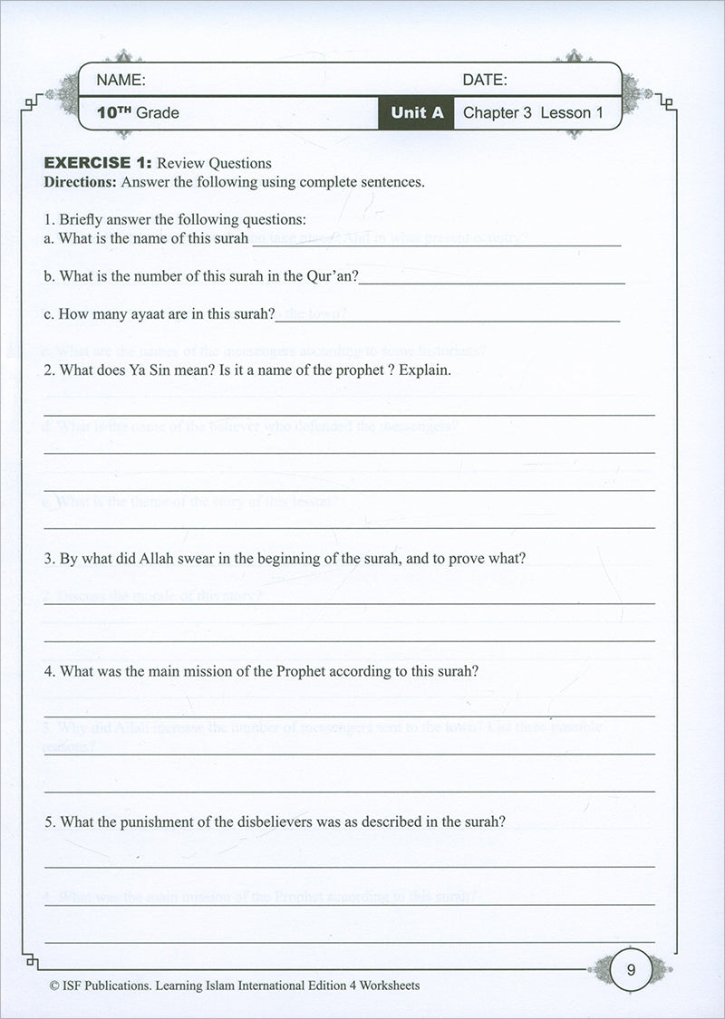 Learning Islam Workbook: Level 4 (10th Grade, Weekend/International Edition)