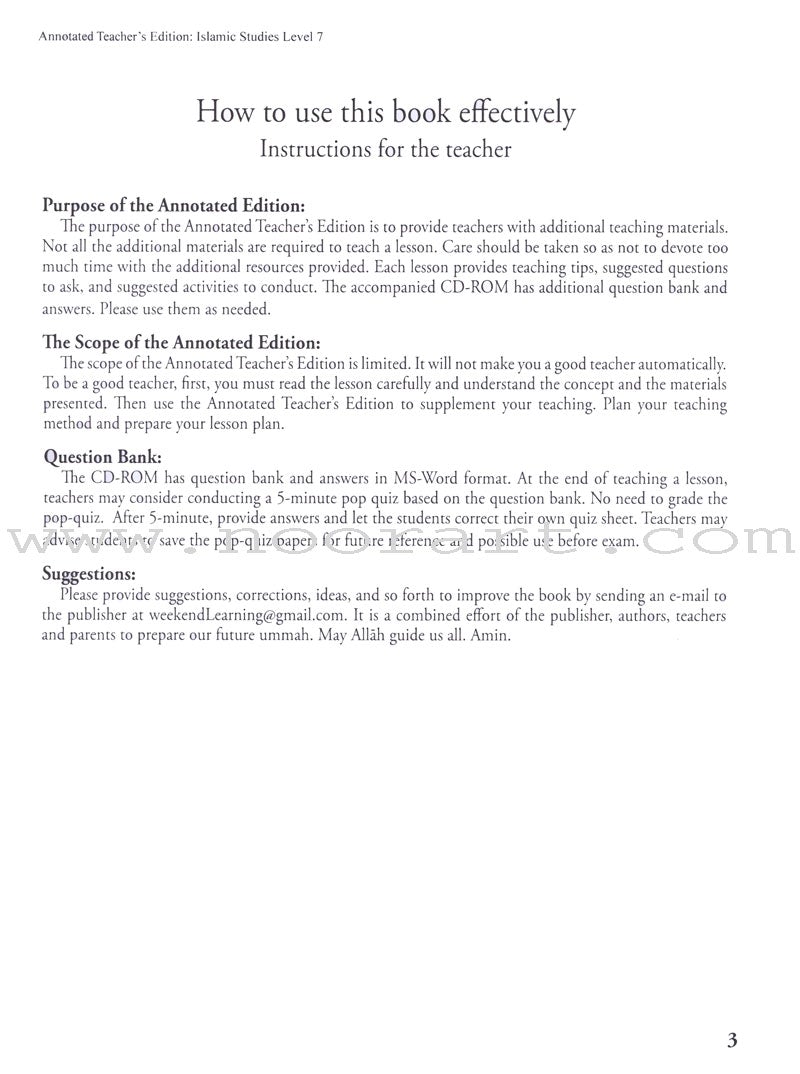Weekend Learning Islamic Studies: Teacher's Manual Level 7 (With USB)