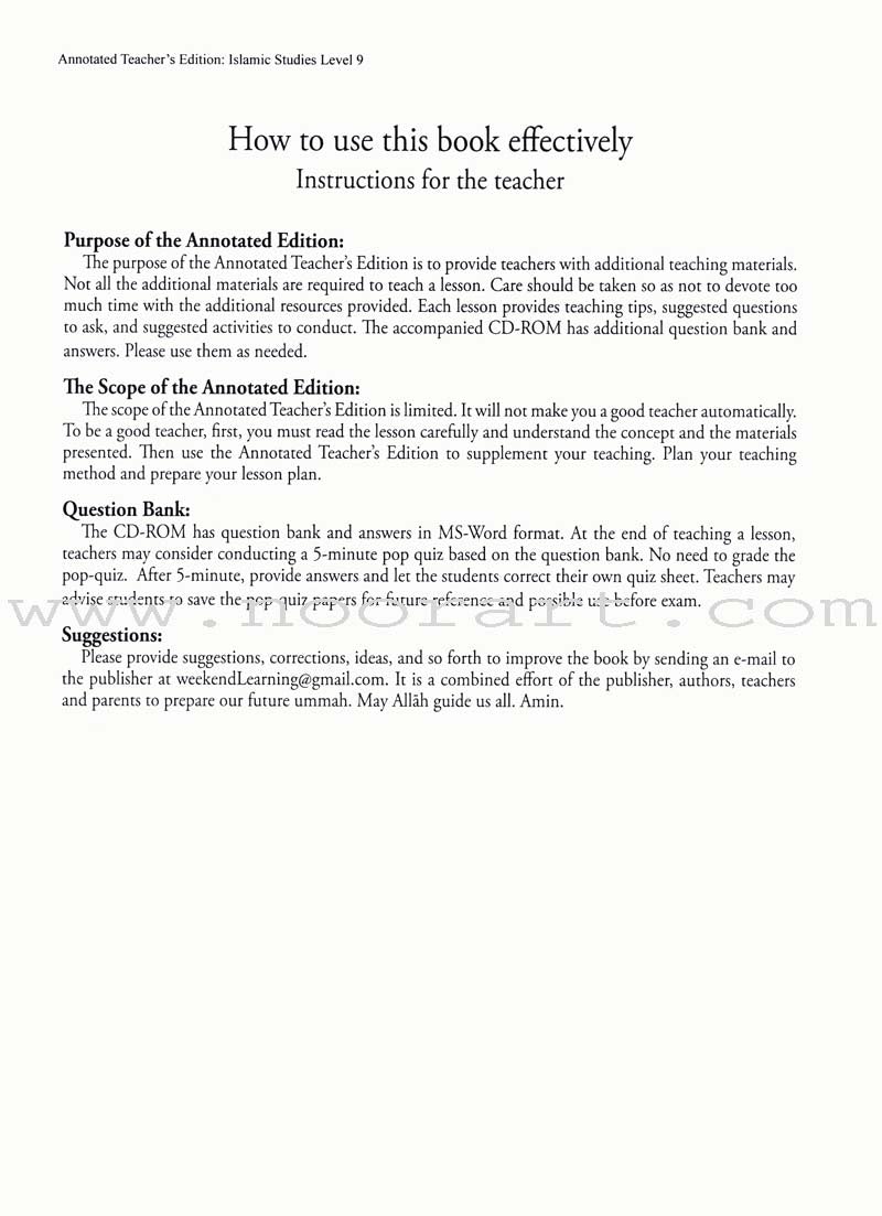 Weekend Learning Islamic Studies: Teacher's Manual Level 9 (With USB)