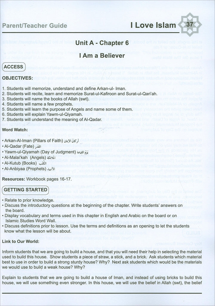 I Love Islam Teacher/Parent Guide: Level 1 (International/Weekend Edition)