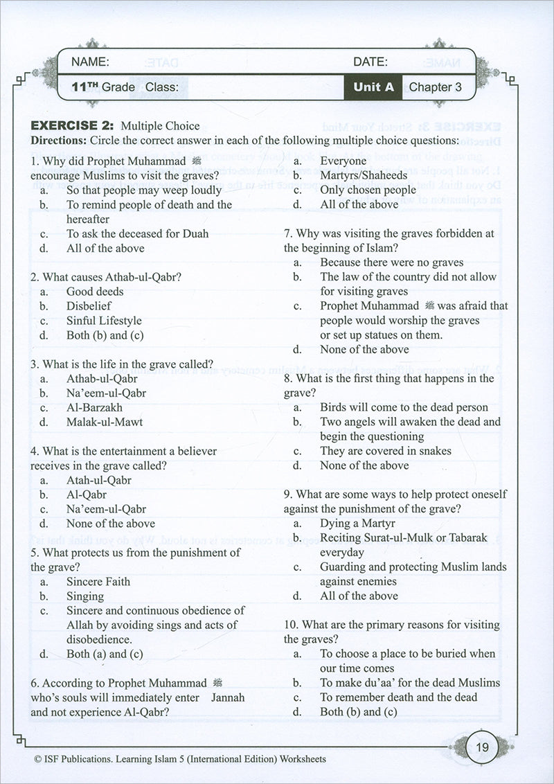 Learning Islam Workbook: Level 5 (11th Grade, Weekend/International Edition)