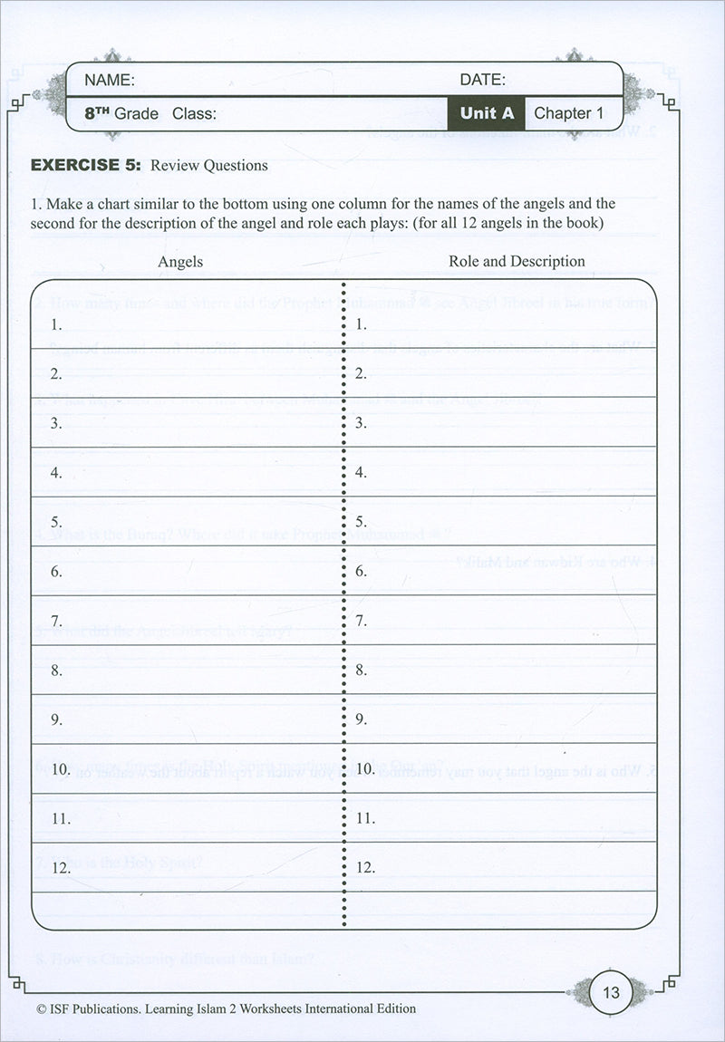 Learning Islam Workbook: Level 2 (8th Grade, Weekend/International Edition)