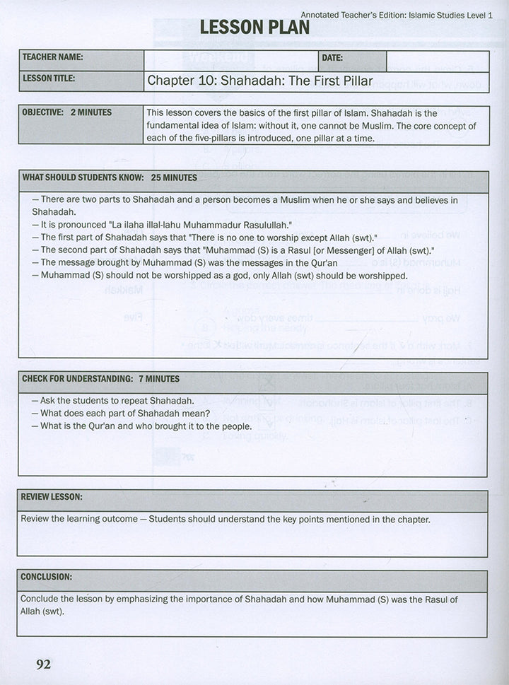 Weekend Learning Islamic Studies Teacher's Manual: Level 1 (New Edition)