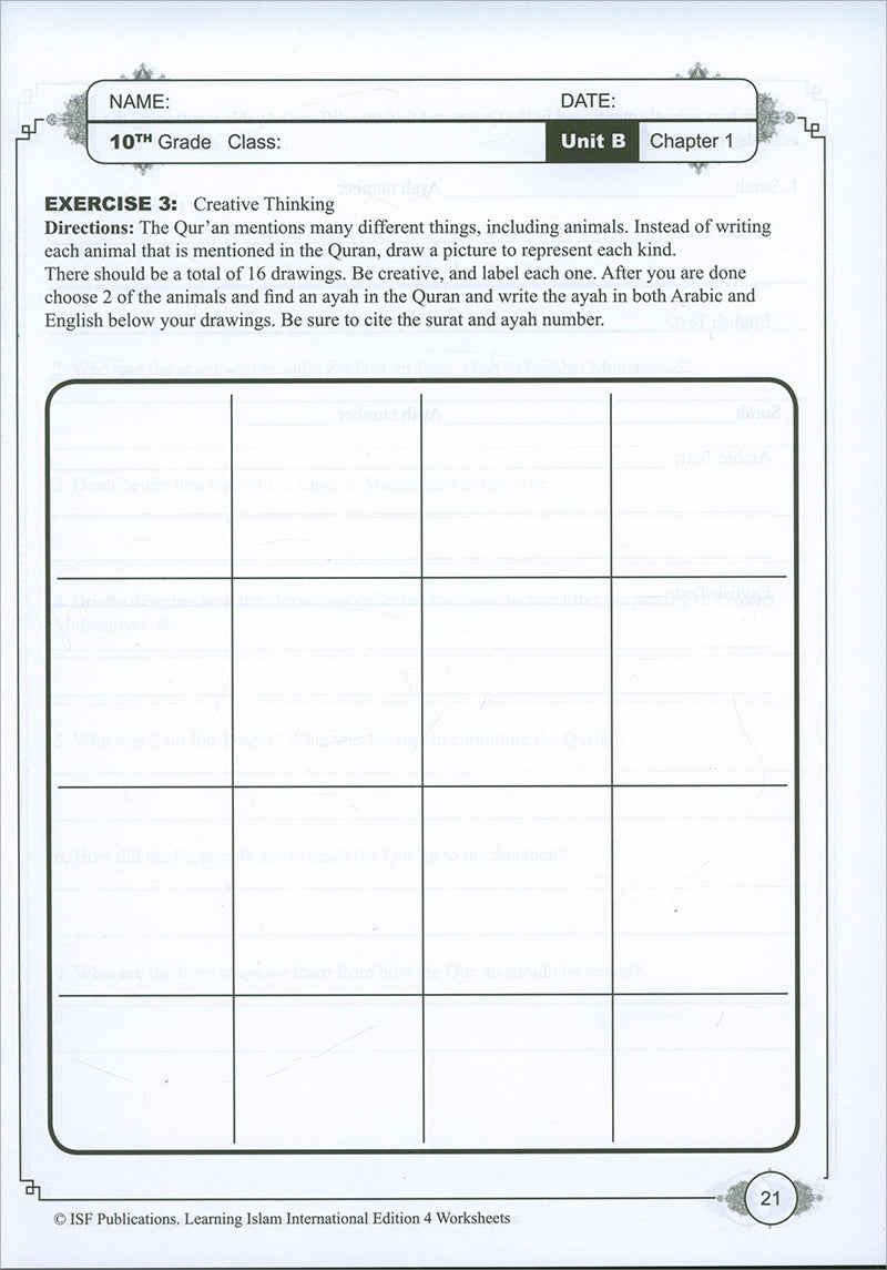 Learning Islam Workbook: Level 4 (10th Grade, Weekend/International Edition)