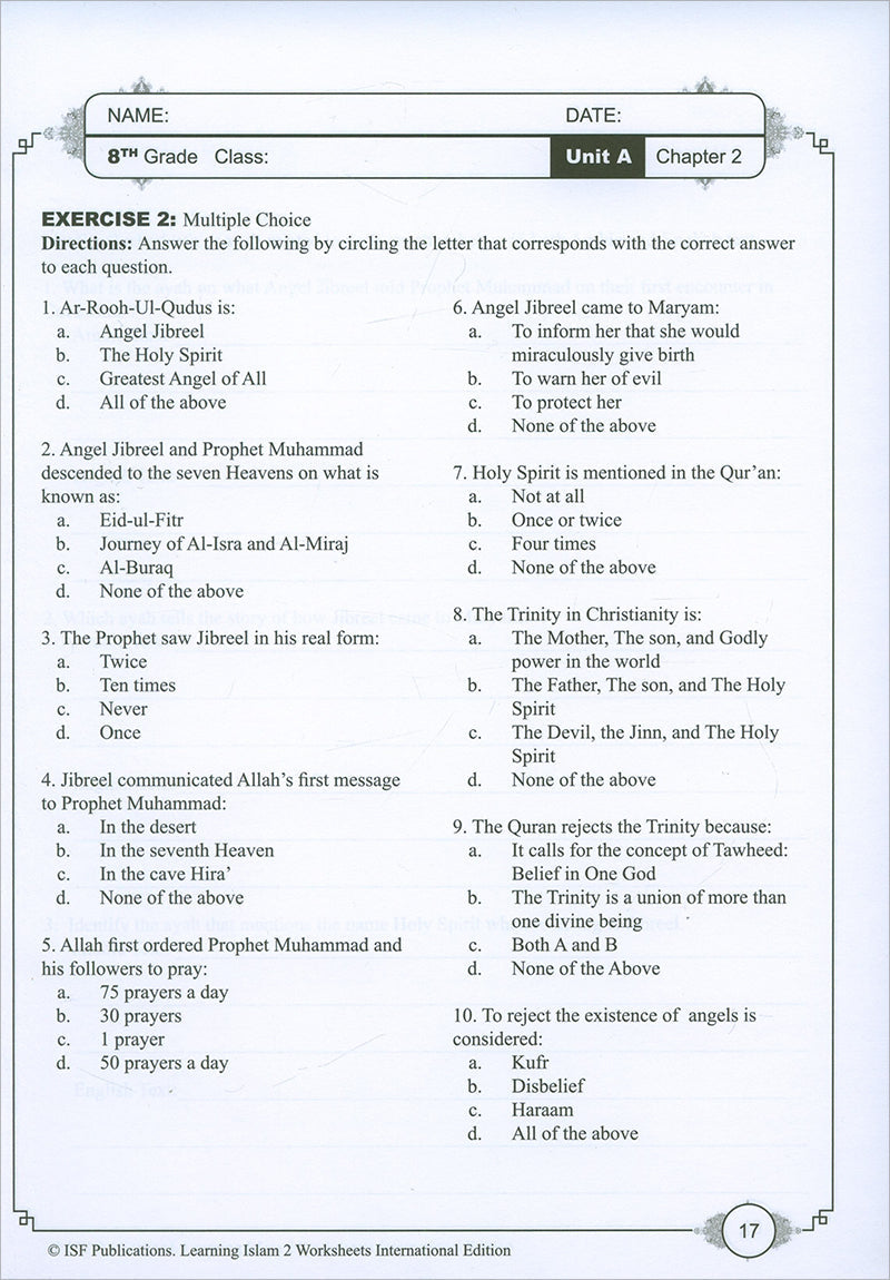 Learning Islam Workbook: Level 2 (8th Grade, Weekend/International Edition)