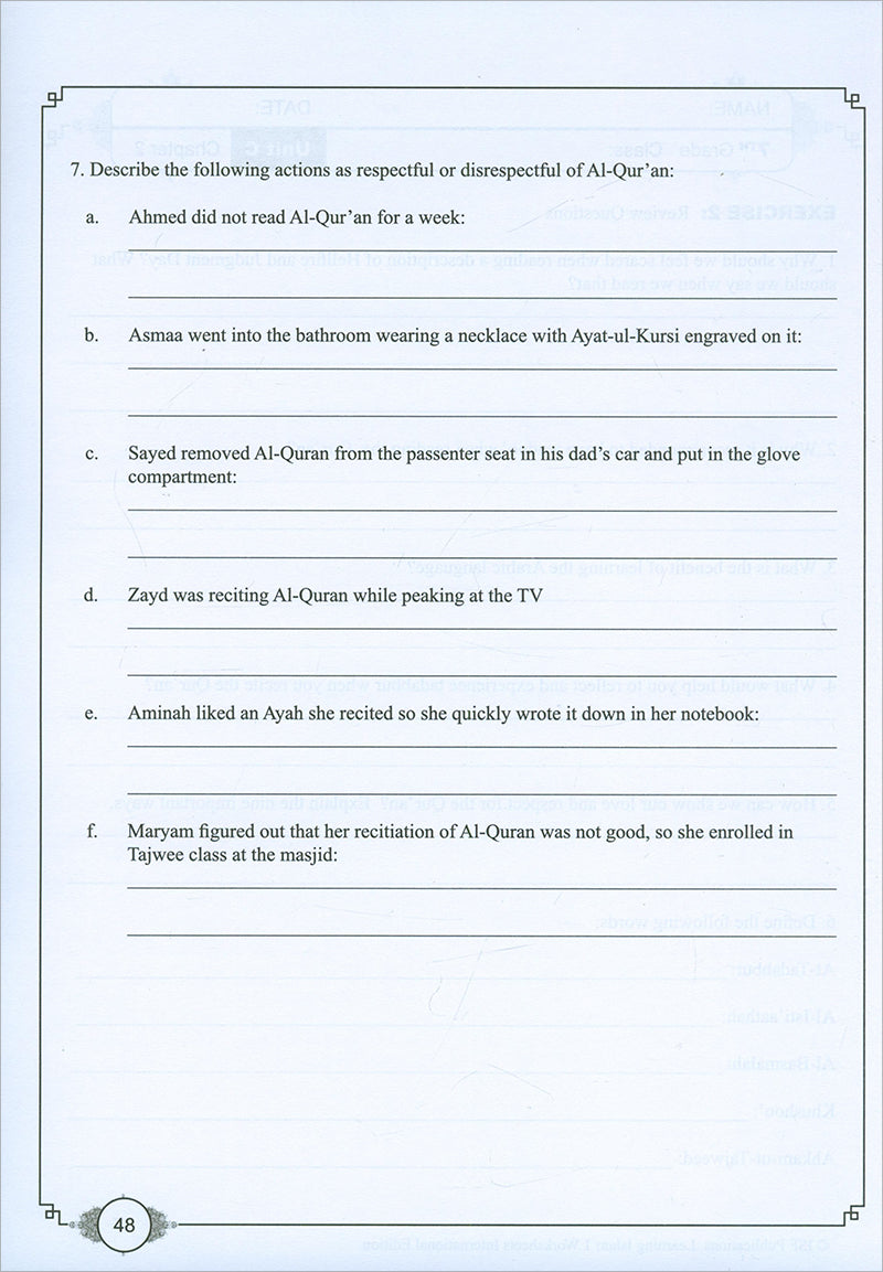 Learning Islam Workbook: Level 1 (7th  Grade, Weekend/International Edition)