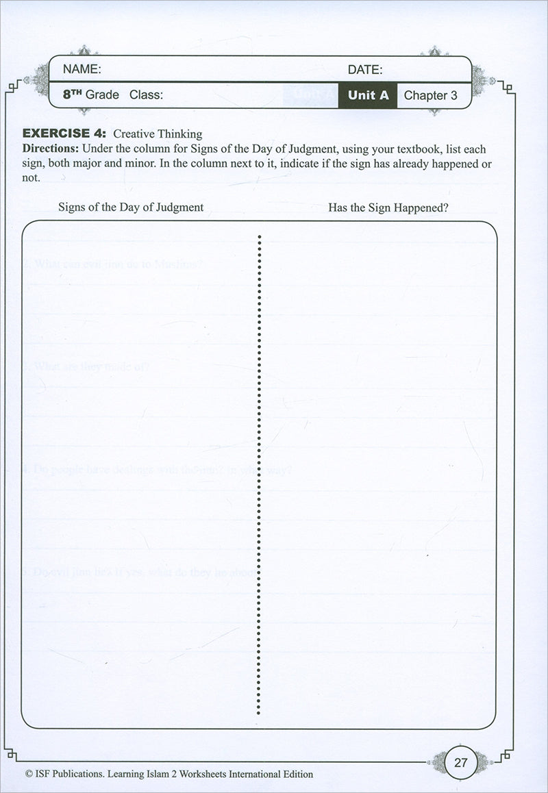 Learning Islam Workbook: Level 2 (8th Grade, Weekend/International Edition)