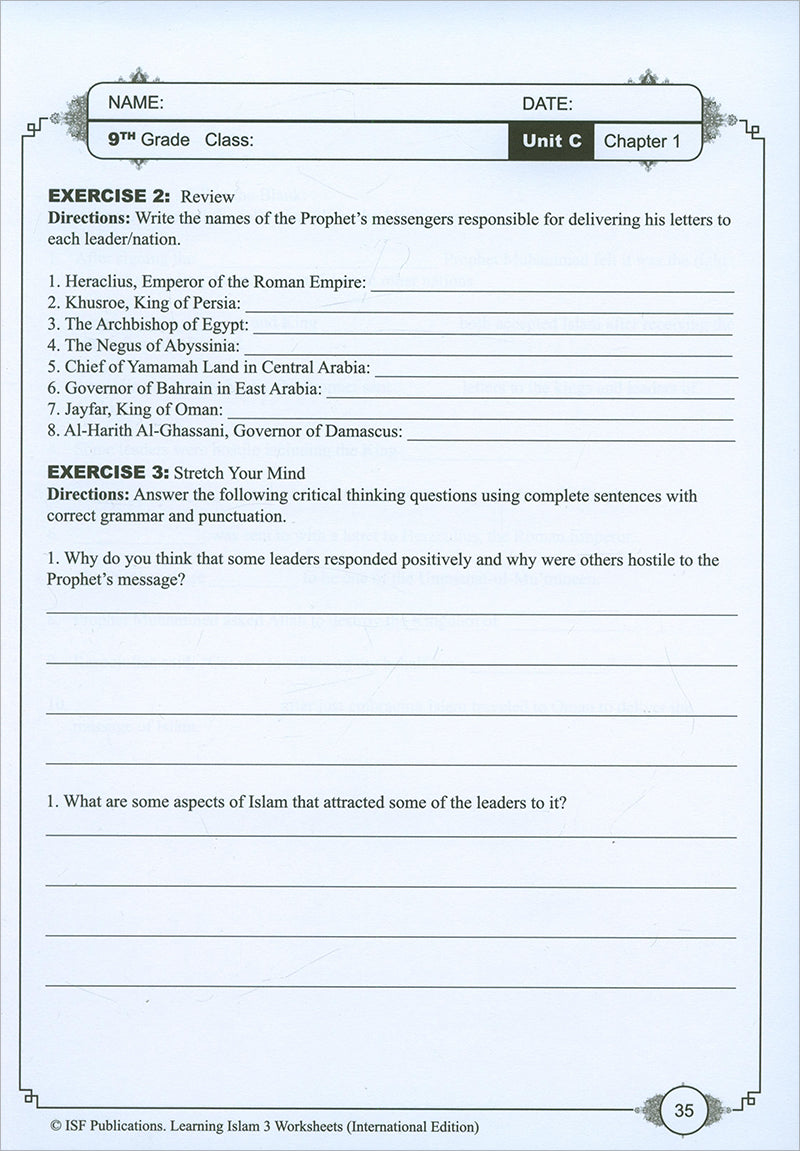 Learning Islam Workbook: Level 3 (9th Grade, Weekend/International Edition)