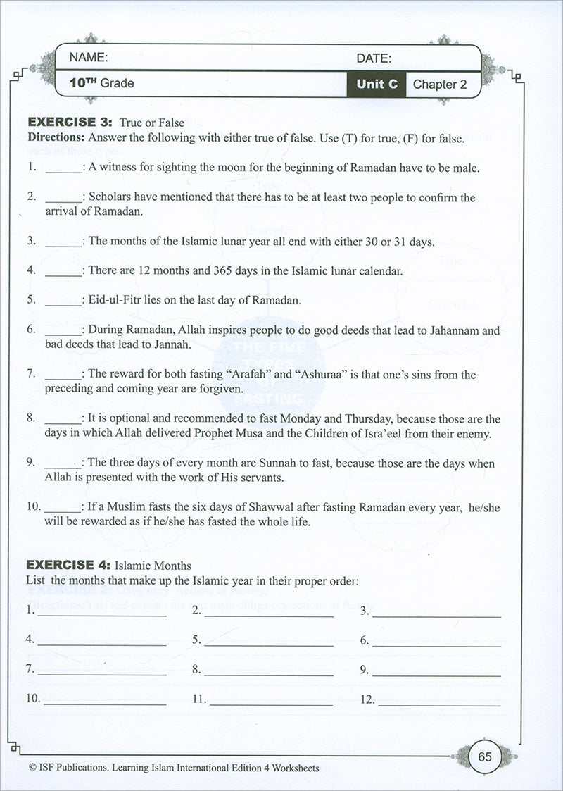Learning Islam Workbook: Level 4 (10th Grade, Weekend/International Edition)