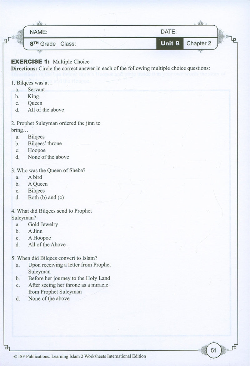 Learning Islam Workbook: Level 2 (8th Grade, Weekend/International Edition)