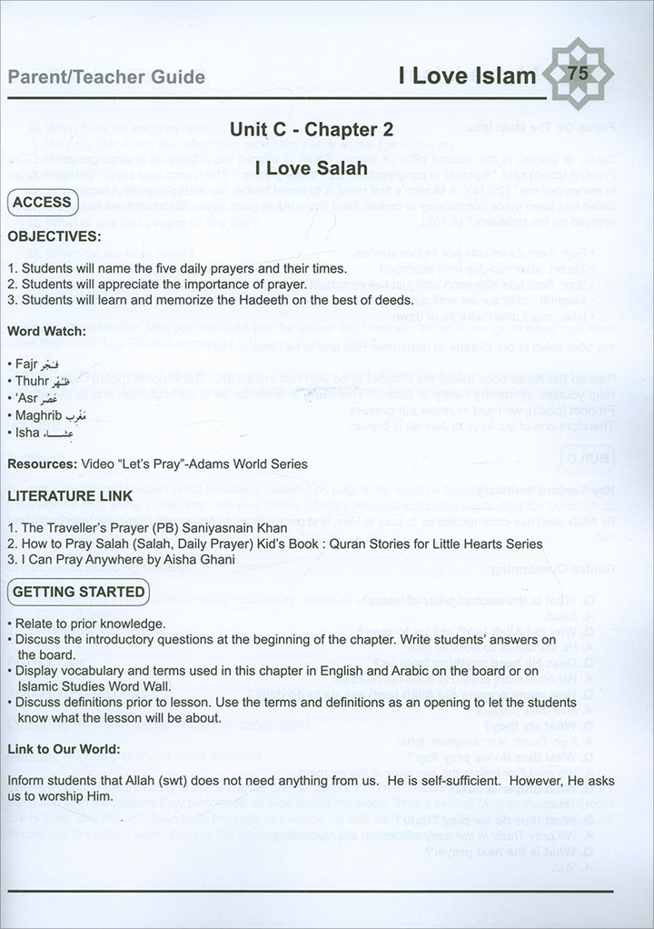 I Love Islam Teacher/Parent Guide: Level 1 (International/Weekend Edition)