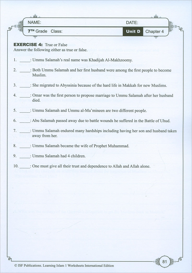 Learning Islam Workbook: Level 1 (7th  Grade, Weekend/International Edition)
