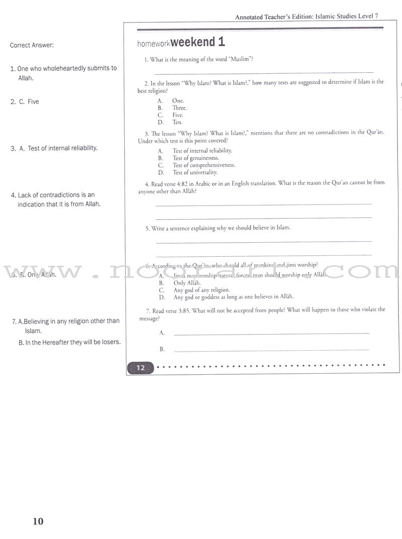 Weekend Learning Islamic Studies: Teacher's Manual Level 7 (With USB)