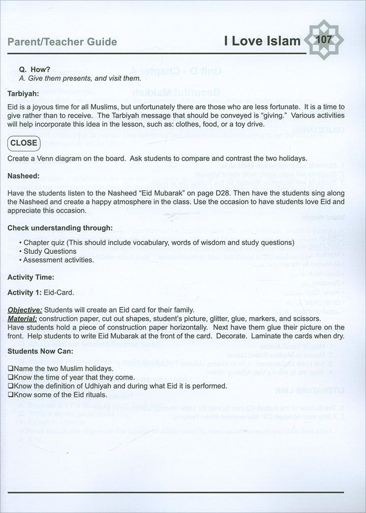 I Love Islam Teacher/Parent Guide: Level 1 (International/Weekend Edition)