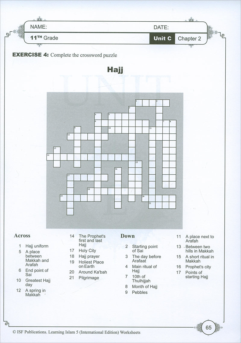 Learning Islam Workbook: Level 5 (11th Grade, Weekend/International Edition)